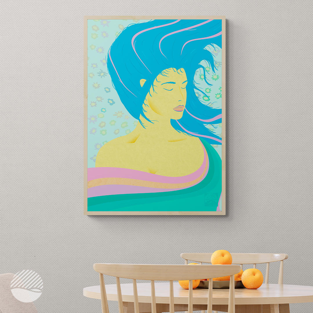 Air Goddess art print by SOAL Studio displayed in a dining room interior setting